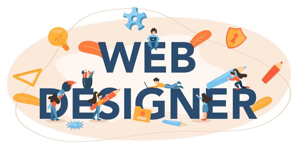 Web designer typographic header. Presenting content on web pages. Stockillustratie