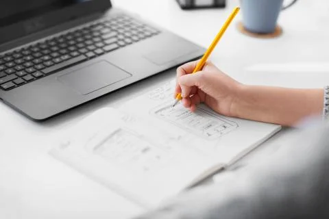 Web designer working on user interface at office 스톡 사진