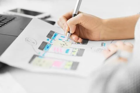 Web designer working on user interface wireframe Foto stock