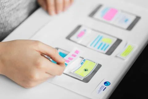 Web designer working on user interface wireframe Foto stock