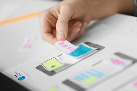 Web designer working on user interface wireframe 스톡 사진