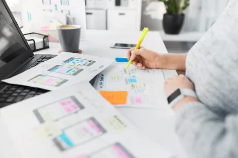 Web designer working on user interface at office 스톡 사진
