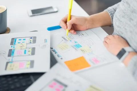 Web designer working on user interface at office Foto stock