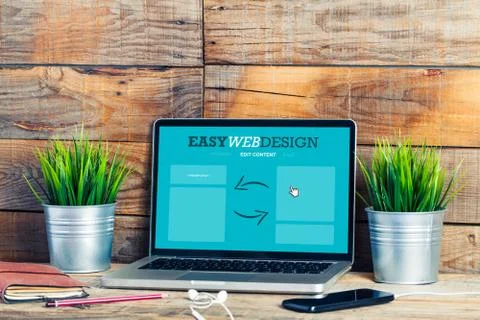 Web designer workplace and desk Stock Photos