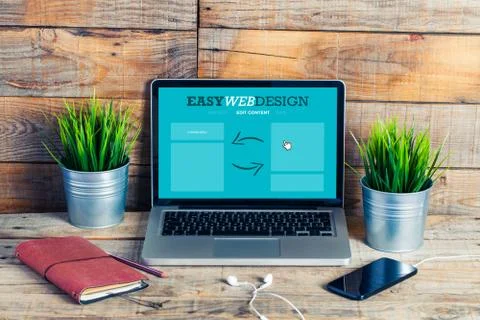Web designer workplace and desk Stock Photos