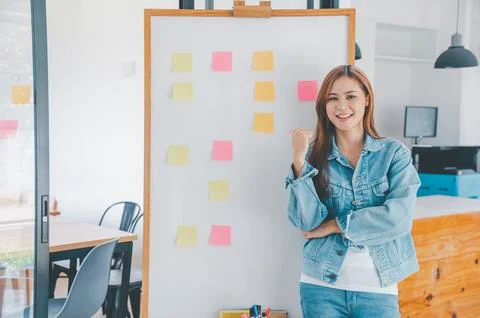 Web designers creating planning and analyzing with Colorful sticky notes on.. Stock Photos