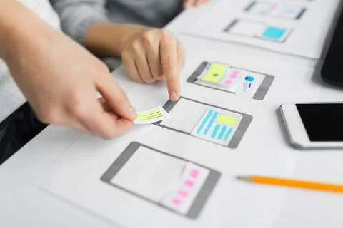 Web designers creating user interface layout Foto stock