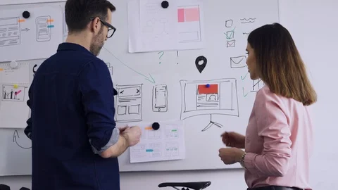 Web designers prototyping mobile application usability Stock Footage 102859854