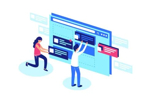 Web designers team create website page design Stock Illustration