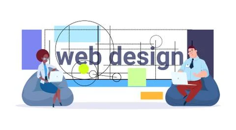 Web Designers Team Working And Programming Modern Business Project Graphic Stock Illustration