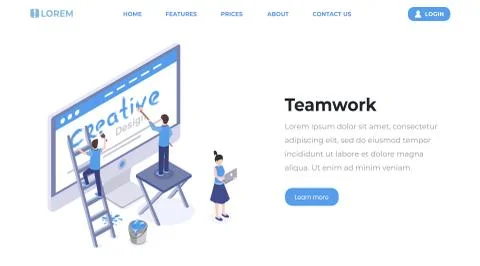 Web designers teamwork isometric landing page. Digital and graphic design studio Ilustración de archivo