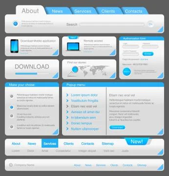 Web designers toolkit. design elements collection. white blue. vector) Stock Illustration