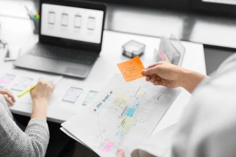 Web designers working on user interface project 스톡 사진