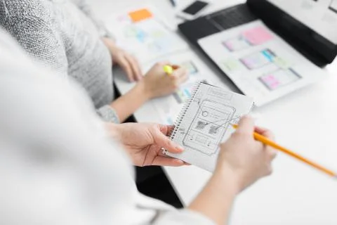 Web designers working on user interface project Foto stock
