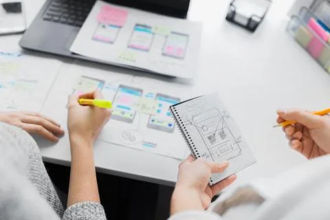 Web designers working on user interface project 스톡 사진