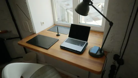 Web designer's workplace. The workplace of a creative person. A graphics tablet Stock Footage 200871450