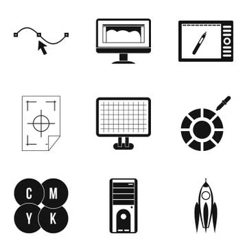 Web dev icons set, simple style Stock Illustration