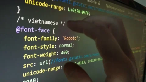 Web developer analyze code program of a software script. Stock Footage 233571776