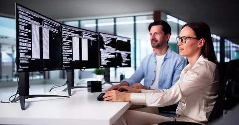 Web Developer Coding On Computer To Develop Code 스톡 사진