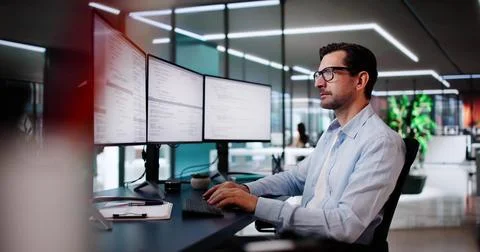 Web Developer Coding On Computer To Develop Code 스톡 사진