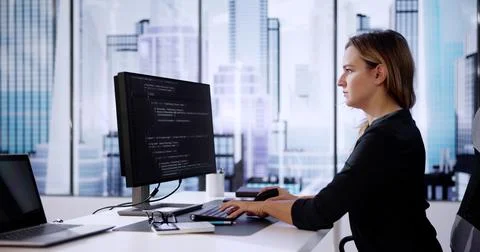 Web Developer Coding On Computer Stock Photos