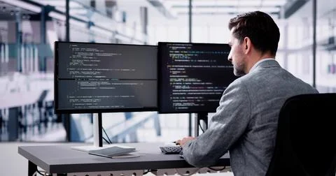 Web Developer Coding On Computer 스톡 사진