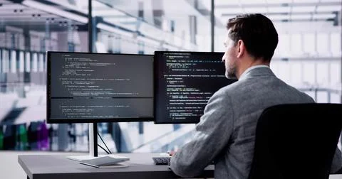 Web Developer Coding On Computer Stock Photos