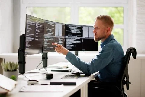 Web Developer Coding On Computer Stock Photos