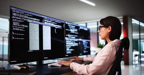 Web Developer Coding On Computer Foto stock