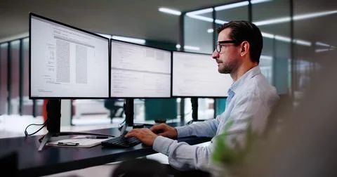 Web Developer Coding On Computer Stock Photos