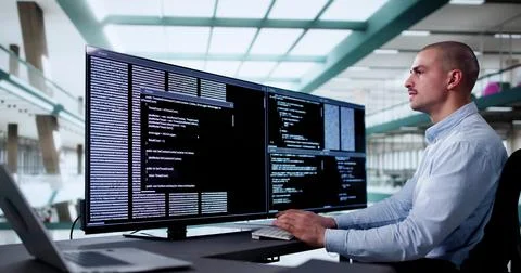 Web Developer Coding On Computer Stock Photos