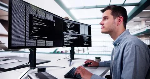 Web Developer Coding On Computer Foto stock