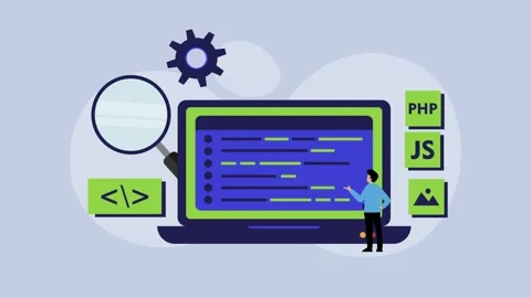 Web Developer Coding on Laptop - Programming and Software Development carto.. Stock Footage 302529492