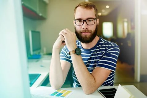 Web developer, confident and portrait of man in office for software system .. Foto stock