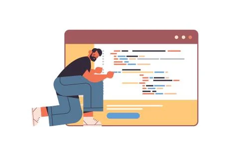 Web developer creating program code development of software and programming Stock Illustration