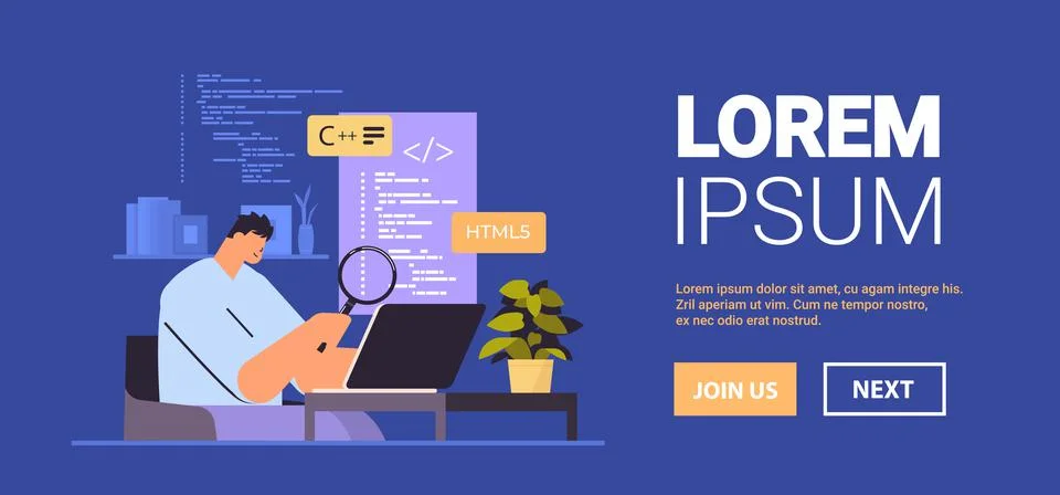 Web developer creating program code on laptop screen development of software  Stockillustratie