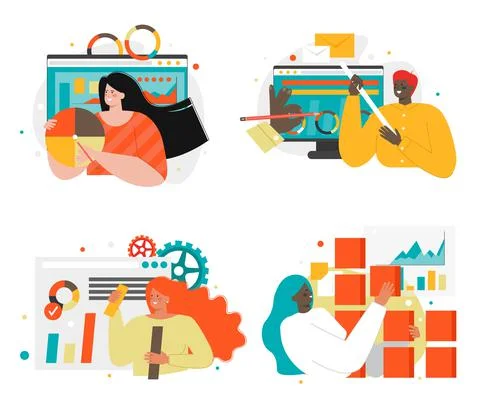 Web developer, designer cartoon character set, vector isolated illustration. Web Stock Illustration