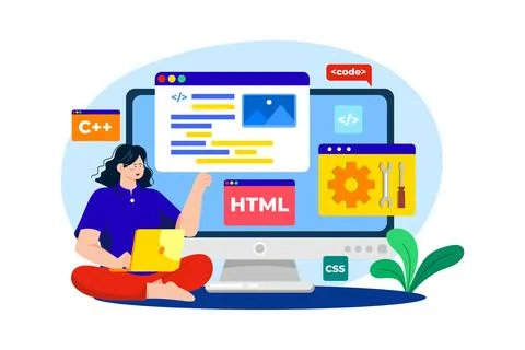 Web Developer flat illustration concept on white background Stock Illustration