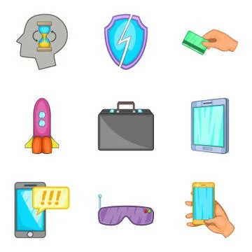 Web developer icons set, cartoon style Stockillustratie