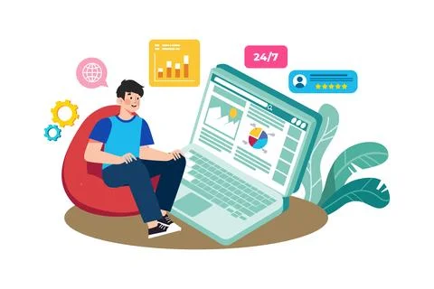 Web developer implementing technical SEO improvements on a website. Stock Illustration