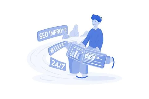 Web developer implementing technical SEO improvements. 스톡 일러스트