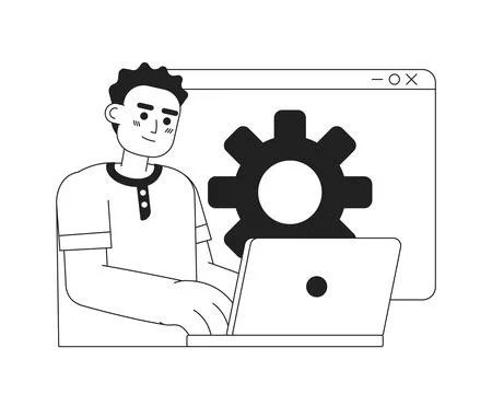 Web developer job black and white concept vector spot illustration 스톡 일러스트