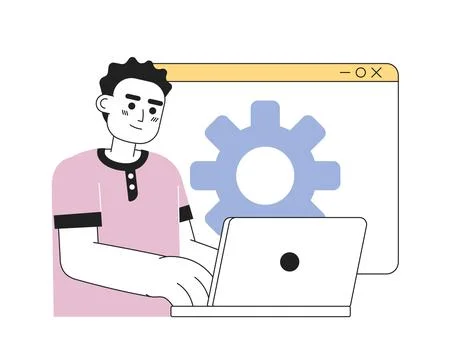 Web developer job line concept vector spot illustration Stock Illustration