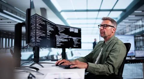 Web Developer Looking At Code. Computer Database Software Programming Stock Photos