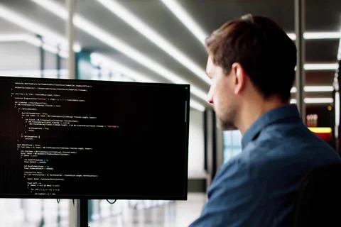Web Developer Looking At Code. Computer Database Software Programming Foto stock