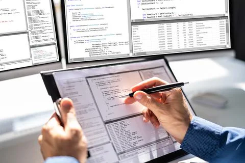 Web Developer Looking At Code 스톡 사진