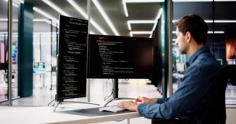 Web Developer Looking At Code 스톡 사진