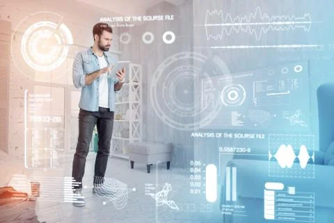 Web developer looking concentrated while working at home Stock Photos