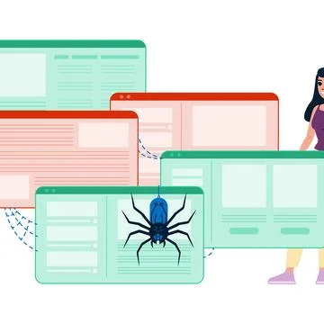 Web developer managing crawling and indexing of multiple websites Stockillustratie