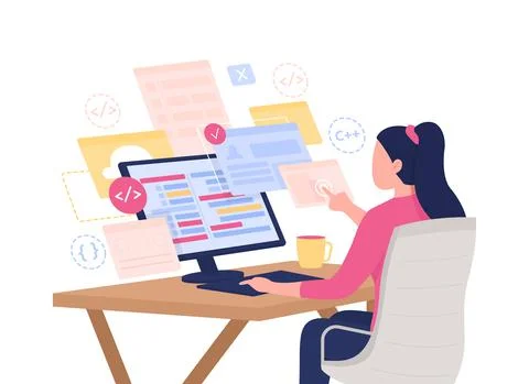 Web developer semi flat color vector character 스톡 일러스트